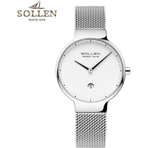 SOLLEN Mesh Belt Quartz Watch 6.95mm Thickness Japanese MIYOTA Movement Women Watches Sapphire Crystal Ladies Wristwatches 2020