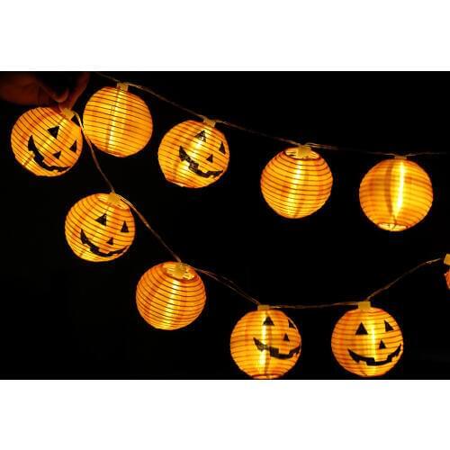 10pcs/set Halloween Pumpkin LED String Lights Warm White Hanging Lantern Lamp for Halloween Party Home Garden Decoration
