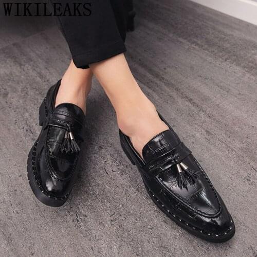 Loafers Evening Dress Crocodile Shoes Black Tassel Shoes Men Leather Shoes Men Office Fashion Sepatu Slip On Pria Sepatu Pria