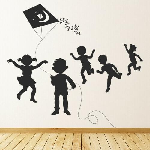 Fly A Kite Kids Wall Decal Creative Silhouette Cute Mural Vinyl Window Stickers Kid Bedroom Nursery School Interior Decor Q094