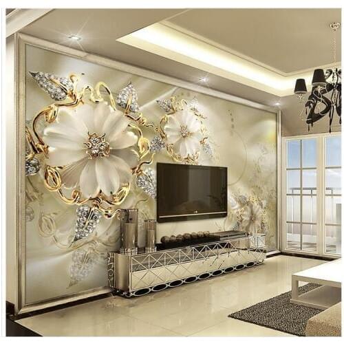 High Quality Hot Sale New Custom 3d photo wallpaper murals European court TV setting wall wind gold jewelry flowers wall decor