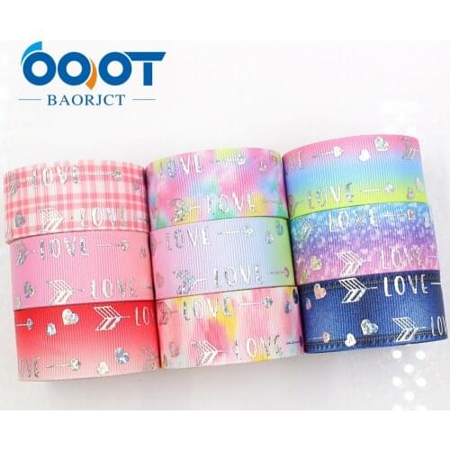 YJHSMY G-18507-142,25 mm 5 Yards laser Silver cute cartoon love Printed grosgrain ribbon DIY handmade headdres wedding gift wrap