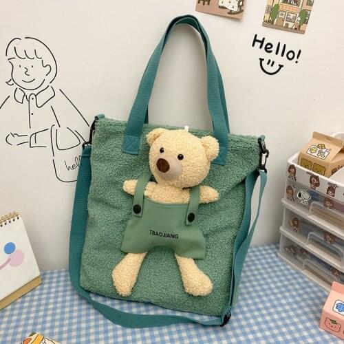 Women Lovely Girls Tote Bag Plush Shoulder Bag Crossbody Bags Student Messenger Bag Big Bag
