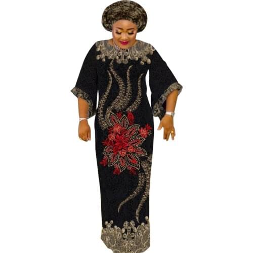 African Lace Dresses For Women Half Flare Sleeve O Neck Robe Fashion Flower Embroidery Hollow Elegant Chic African Dress Vestido