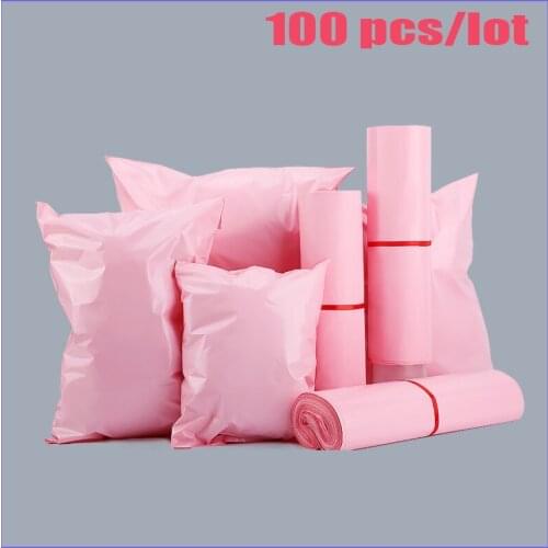 100Pcs Pink Courier Mailer Bags Packaging Poly Package Plastic Self-Adhesive Mailing Express Bag Envelope Postal Pouch Mailing