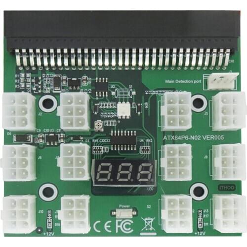 12 X 6Pin Power Supply Adapter 3 Colors LED 12V Breakout Board Converter for HP Server GPU For DPS-800GB A DPS-1200QB A PS-2751