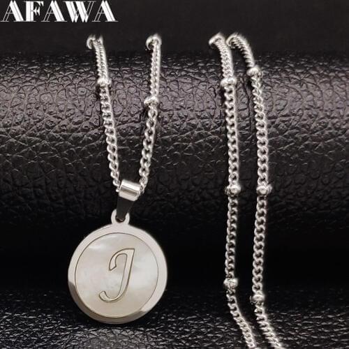 2021 Fashion J Letter Shell Stainless Steel Necklace Chain for Women Bead Silver Color Necklaces Jewelry gargantilla N19265