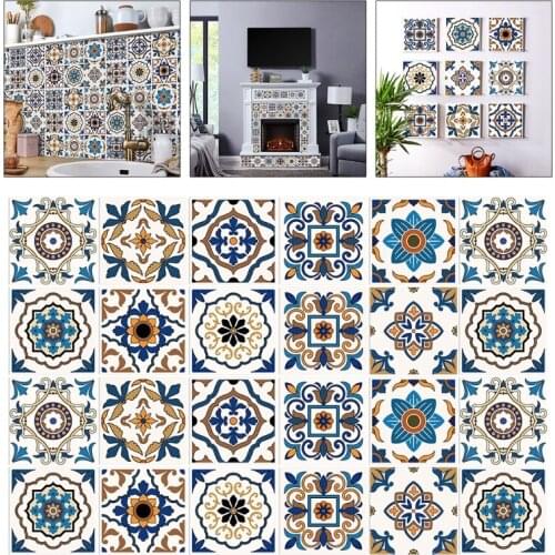 24pcs Backsplash Tile Stickers Peel Stick Wall Murals Waterproof Removable Floor Stair Decals for Bathroom Kitchen