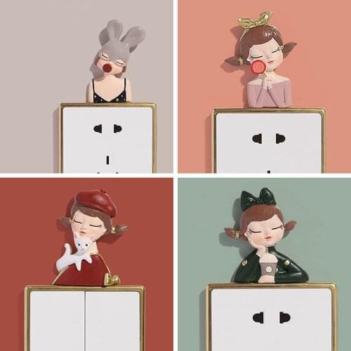 3D Cartoon Girl Resin Switch Wall Stickers Cover Wall Sticker Creative Cute Princess Socket Protective Paste Cover Room Decor