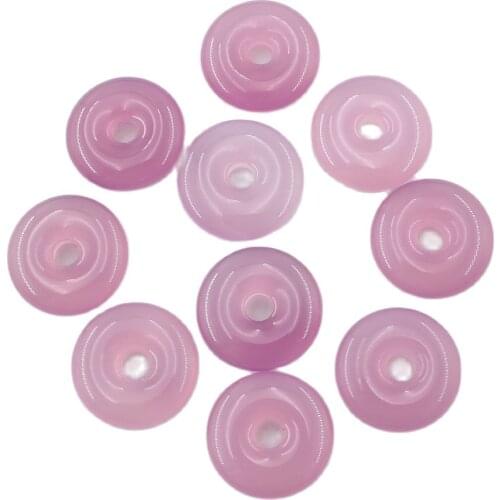 APDGG 10Pcs 20mm Natural Lavender Lining Circle Agate Gems Stone Harmony Chalcedony Beads Clasp For Necklace Pendant Jewelry DIY