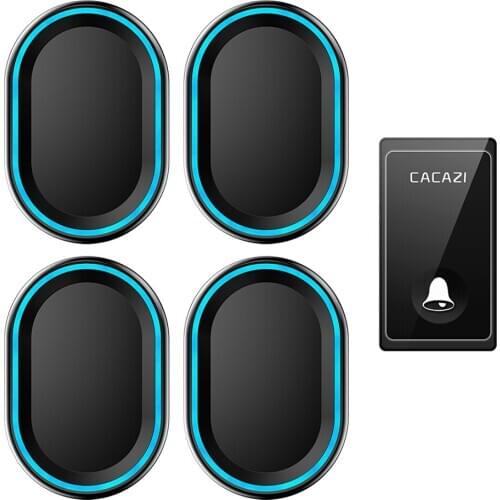CACAZI Self-powered Wireless Doorbell No Battery Required 1 Button 4 Receiver US EU UK Plug LED Smart Home Call Bell Button 220V