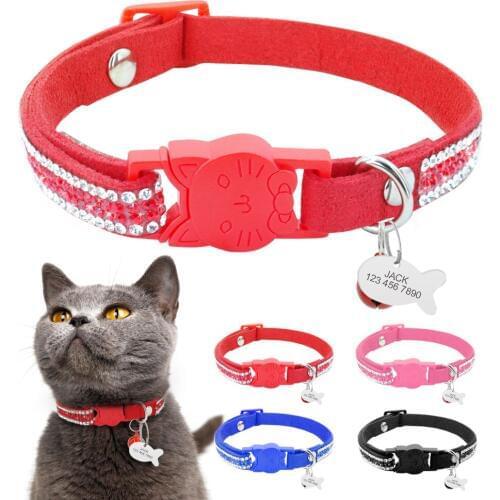Quick Release Custom Cat Collar Engraved Name Tag Bell Collar Adjustable Puppy Kitten Collars For Small Dogs Cats Personalized