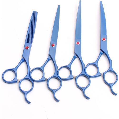 C3100 4Pcs 7" 19.5cm Customized Logo JP 440C Blue Animal Flur Clippers Hairdresser For Dogs Professional Pets Hair Scissors Kit