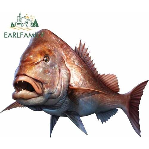 EARLFAMILY 13cm x 9.8cm Car Sticker Large Mouth Bass Fish Fishing Pagrus Major Boat Kayak Auto Accessories Pink Snapper Decal