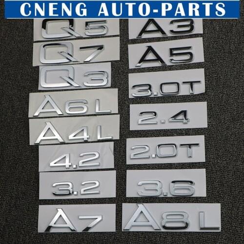 For Audi A3 A4 A5 A6 A7 A8 Q3 Q5 Q7 3.2 3.0T 2.0T 4.2 2.4 3.6 Rear Trunk Emblem Logo Badge Sticker Car Displacement