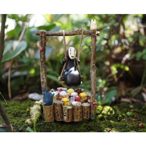 Fairy Garden Miniature , Spirited Away Figurines No Face Man Play Swing , Fairy Garden Supplies Terrarium DIY Accessories
