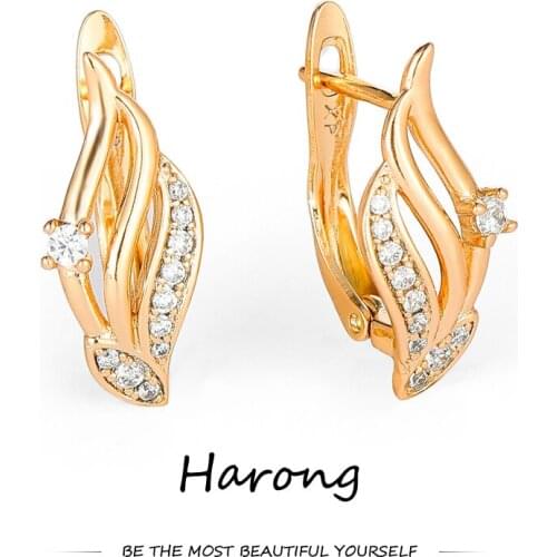 Harong Golden Flower Copper Metal Stud Earrings Woman Girl Fashion Aesthetic Crystal Cute Jewelry Earring For Party Wedding