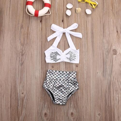 Cute Baby Girl Summer 2Pcs Bikini Set Fashion Toddler Fish Swimwear Kids Mermaid Swimsuit Infant Bathing Sets