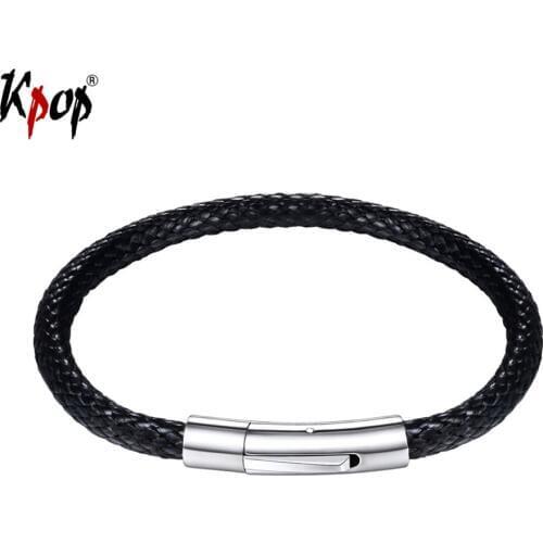 Kpop Wax Rope Bracelet Fashion Men Jewelry Stainless Steel Waterproof Black Brown Leather Bracelet 18cm 20cm 22cm H3338
