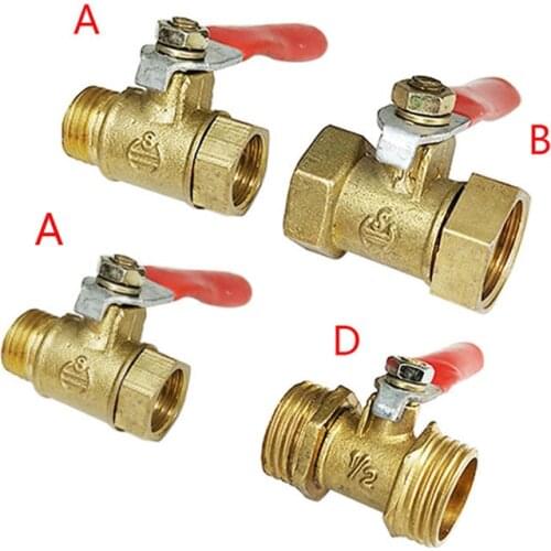 Brass Small Ball Valve 1/8" 1/4'' 3/8'' 1/2'' Internal Thread/External Thread Red Handle Connector Adapter Exhaust Ball Valve