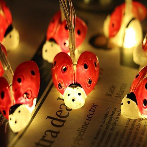 Solar Powered Cute Honey Solar LED Ladybug Beetle Decorative Light String Outdoor Garden Fence Patio Christmas Garland Lights