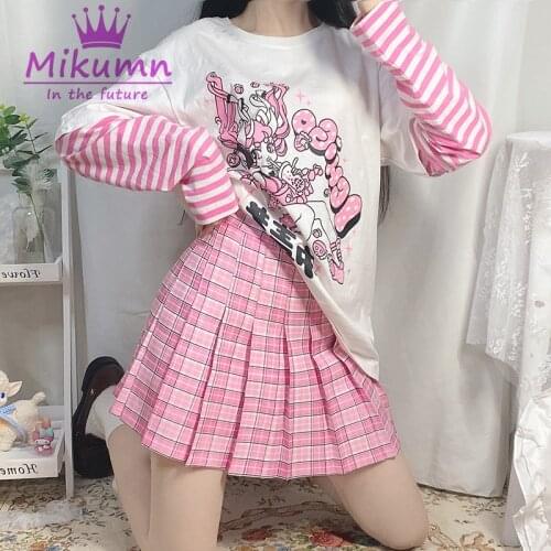Japanese Harajuku Style Girls Cute Sweet Pink Skirt High Waist Pleated Plaid Mini Skirt Female Summer Kawaii JK Short Skirts