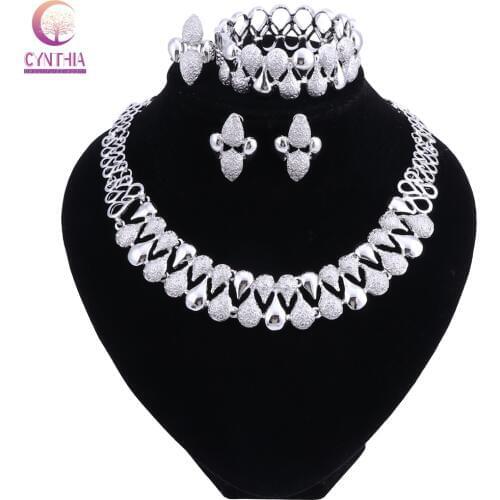 Fashion Wedding Dubai Africa Nigeria African Jewelry Set Silver-color Necklace EarringsRomantic Woman Bridal Jewelry Sets