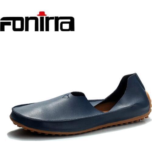 FONIRRA Men Genuine Leather Flats Shoes Comfortable Mens Slip On Boat Shoes Fashion Lazy Driving Shoes for Men Casual Shoes 215