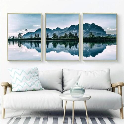 Nature Landscape Print Mountain Lake Wall Art Canvas Poster Reflection Painting Nordic Wall Art Pictures Living Room Home Decor