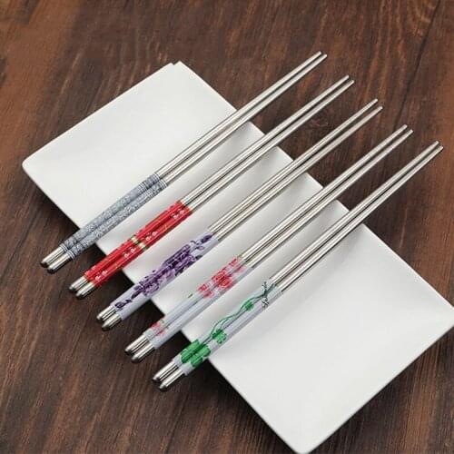 Stainless Chopsticks Length White Flower Patters Food Sticks Portable Reusable Sushi Chopsticks Wedding Party Festival Supplies