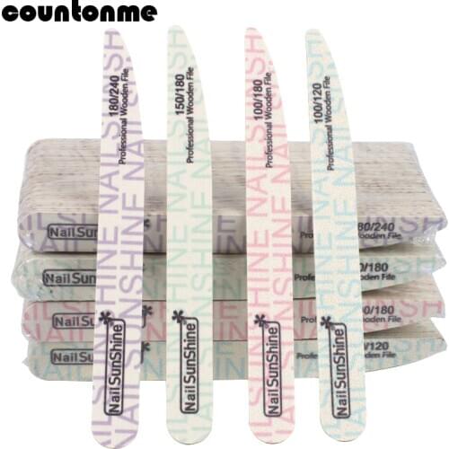 50pcs/Lot Professional Wooden Nail Files For Manicure Stragiht Double Sided Wood Files 100/180 Buffers Block Nail Accessories