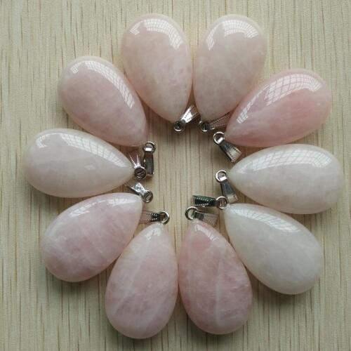 Wholesale 10pcs/lot 2018 fashion good quality natural pink crystal stone drop pendants 25x40mm Charms for making free shipping