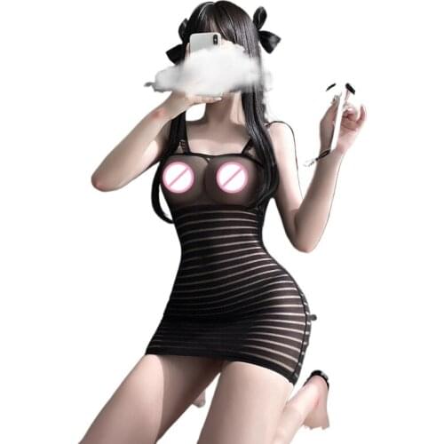 See Through Lace Suspender Dress Sexy Lingerie Mesh Transparent Bodysuit Erotic Underwear Sexi Women Bodycon Skirt Leotard Sex