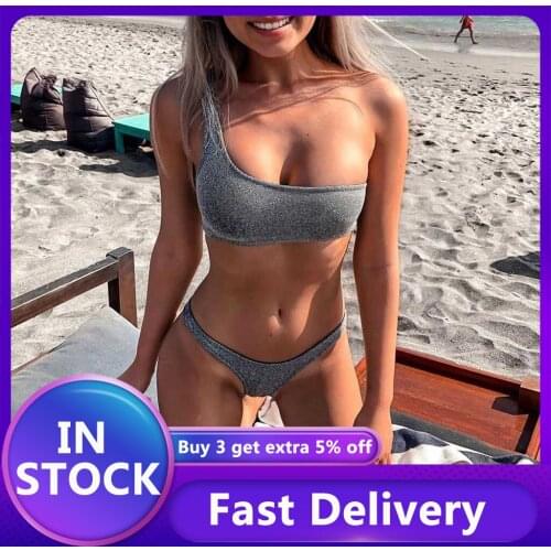 #VO Swimwear Women Solid One Shoulder Breast Pad Swimwear Bathing Suit Swimsuit Women Push Up Padded Bra Thongs Biquini