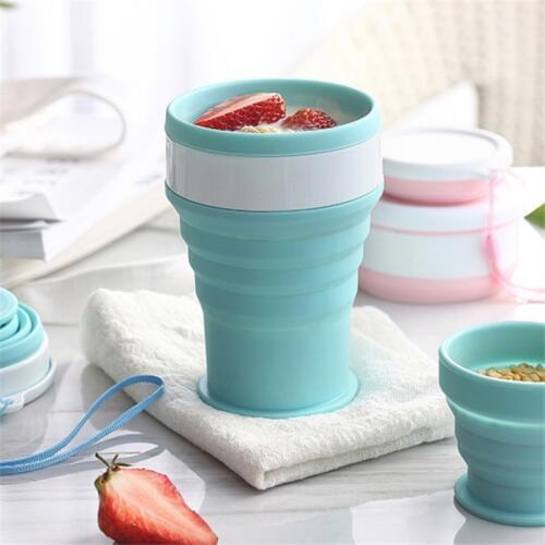 Retractable Silicone Coffee Cups Creative Travel Outdoor Sport Portable Round Bowl with Lid Eco-Friendly Drinkware Water Bottles