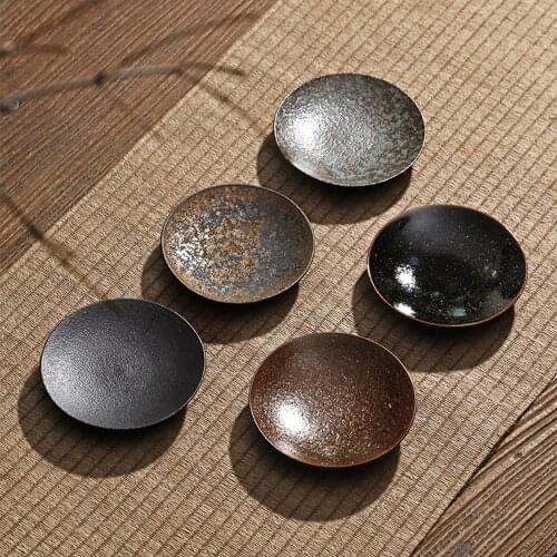 Japanese Style Natural Stoneware Tea Cup Tray Round Teacup Tray For Home Hotel Office Teahouse Heat Insulation Retro Bowl Pad