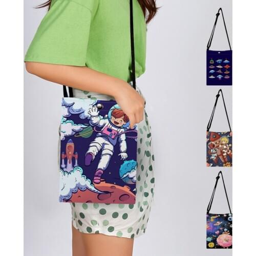 Funny Cute Cartoon Spaceman Astronaut Printed Mini Crossbody Shoulder Bag Practical Phone Pouch Fashion Casual Flap Message Bags