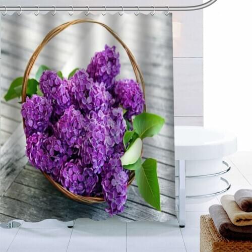 Custom lilac Flower Shower Curtain Polyester Fabric Bath Screens Curtains For Bathroom 3D Waterproof Bath Curtain Hook
