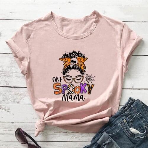 One Spooky MaMa Graphic Print Pure Cotton Women Tshirt Womens Funny Summer Casual Short Sleeve Top Halloween Shirt Holiday Tee