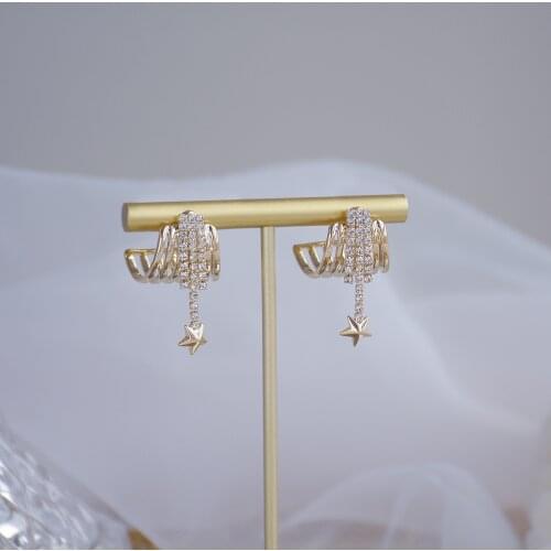 14k Real Gold Plated Fashion Jewelry Crystal Chain C-shaped Exquisite Stud Earrings for Woman Holiday Party Elegant Earring
