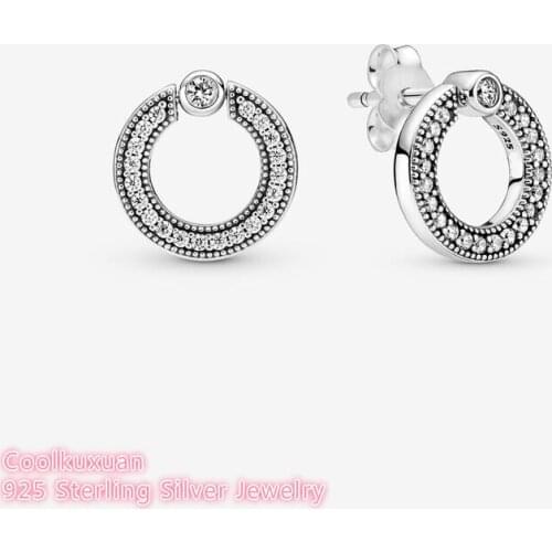925 Sterling Silver Pave & Logo Circle Reversible Earrings Original European Style Brand woman Jewelry 2021 Autumn Signature