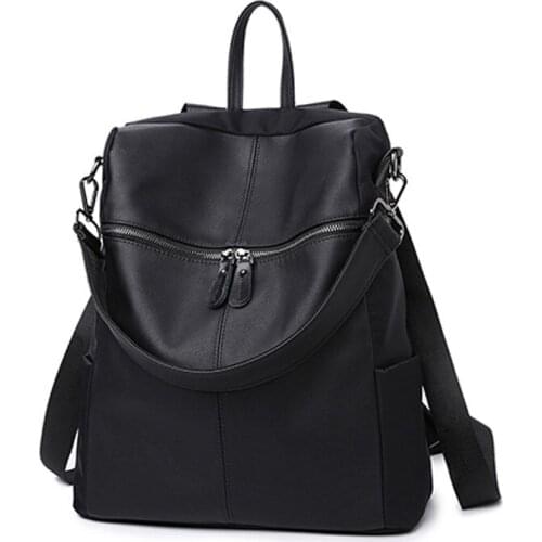 2019 New Style Oxford Cloth with Leather Backpack WOMENS Bag Korean-style Simple Casual Versatile Leather Backpack School Bag