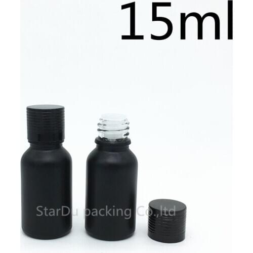 480pcs 15ML Black Frosted Glass Bottle 15ml Vials Essential Oil Bottle black Aluminum screw cover Perfume bottle