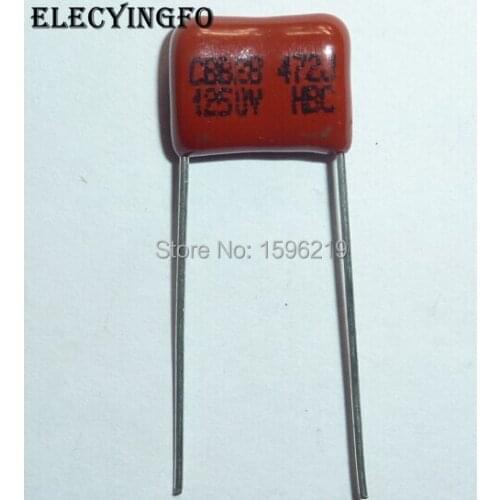 50pcs CBB capacitor 472 1250V 472J 1.25KV 4700pF 4.7nF P10 CBB28 Metallized Polypropylene Film Capacitor