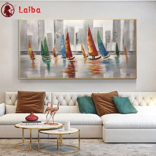 Full square Round drill Diamond embroidery Abstract art, urban seascape sailing 5D DIY diamond Painting Cross Stitch Mosaic
