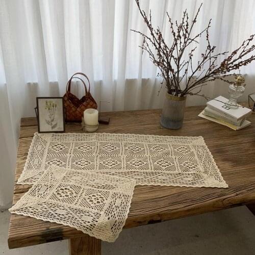 Hollow Lace Cotton Beige Weave Table Cloth Village Table Cover Napkin Placemat Tablecloth For Table Wedding Home Decoration