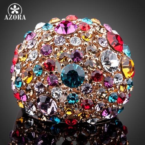 AZORA Gorgeous Rose Gold Color Multicolour Stellux Austrian Crystal Ring TR0102
