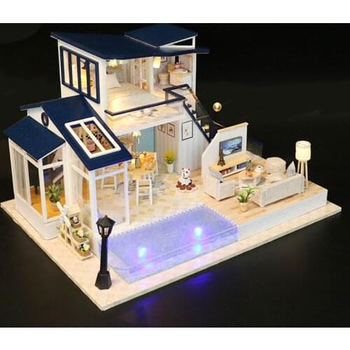 1:24 Miniature Dollhouse kit Wooden Roombox Big Villa Assemble Model Building Doll House Furniture Christmas Gift Toys For Boys