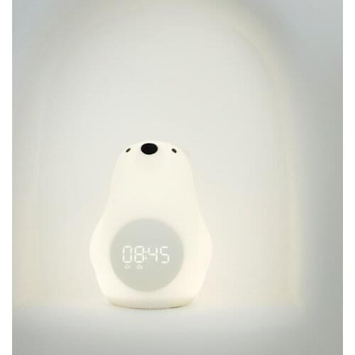 Big white bear night light table with alarm clock silicone lamp rechargeable portable and dimmable touch Drop shipping