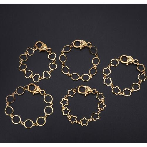 DIY Metal Blank Frame Chain Bracelet Round Heart Bezel Setting UV Resin Jewelry